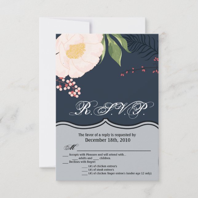 Carte R.S.V.P. 3,5x5 Fleurs florales blanches sur  (Devant)