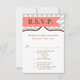 Carte R.S.V.P 3,5x5 moderne Chevron Stripe Coral