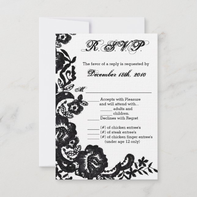 Carte R.S.V.P 3,5x5 noir en dentelle noire Damask  (Devant)