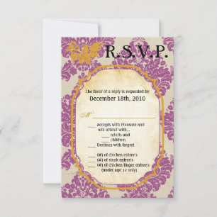 Carte R.S.V.P 3,5x5 Presse en dentelle pourpre or