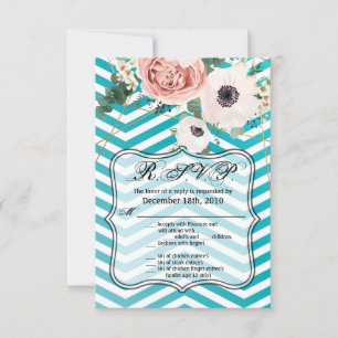 Carte R.S.V.P 3,5x5 Rose géométrique Chevron Turqu