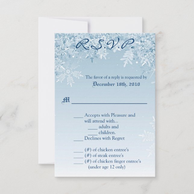 Carte R.S.V.P. 3,5x5 Snowflakes à cristaux Neige h (Devant)