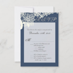 Carte R.S.V.P 3,5x5 Vintage Victorian Lace Navy Bl