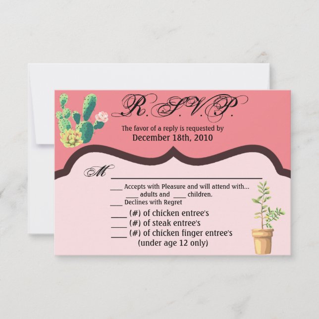 Carte R.S.V.P. 5x3.5 Bohemian Cactus Succulents De (Devant)