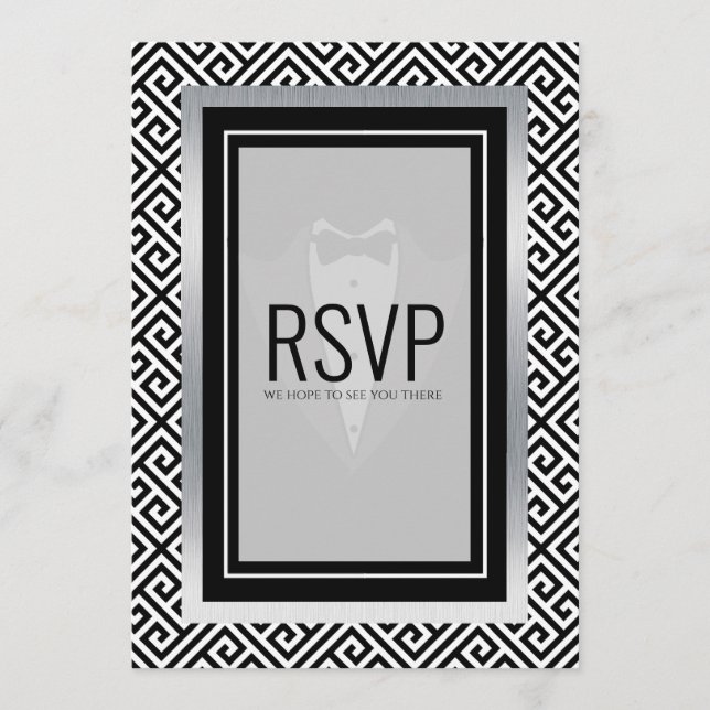 Carte r.s.v.p d'impression noir et blanc (Devant)