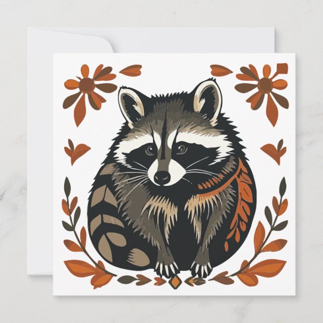 Carte Raccoon de Whimsical Woodland Animal Folk ou Triba (Devant)