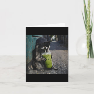 Carte Raccoon drinking matcha latte funny animal meme me