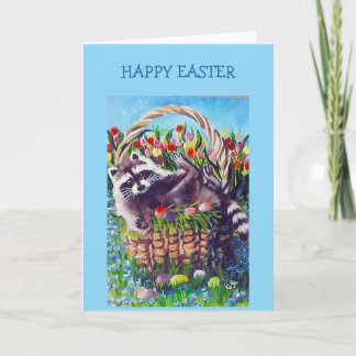 Carte Raccoon Easter Basket Blank Greeting Card