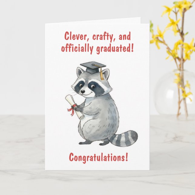 Carte Raccoon Graduation (Fleur jaune)