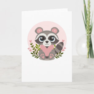 Carte Raccoon Holding a heart for Valentine's Day