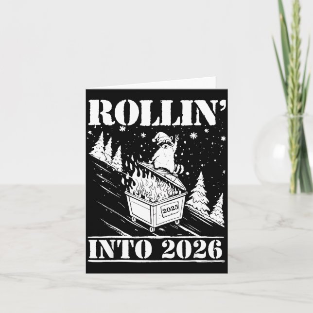 Carte Raccoon Rolling Into 2026 Happy New Year 2026 Funn (Devant)