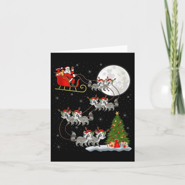Carte Raccoon Santa Sleigh Flying Funny Magical Christma (Devant)