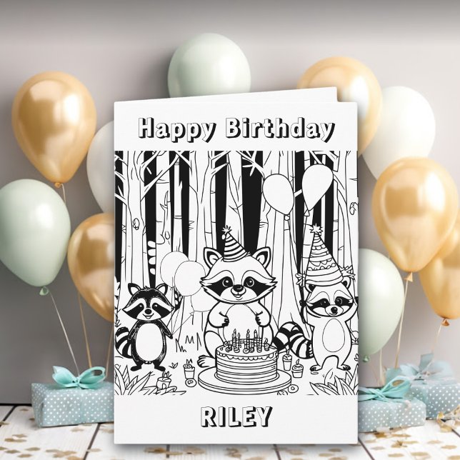 Carte Raccoon Thème Joyeux Anniversaire Personnalisé (Créateur téléchargé)