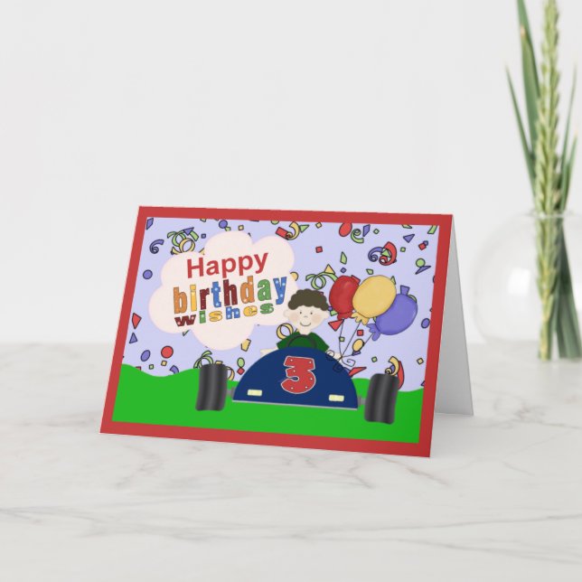 Carte Race Car 3 Years Boy Birthday Card (Devant)