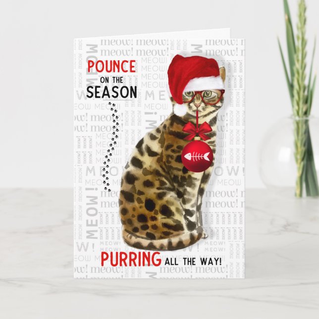 Carte Race de chat Bengal drôle de Noël (Devant)