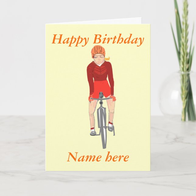 Carte Racing Cyclist, femme ajouter nom et texte (Devant)