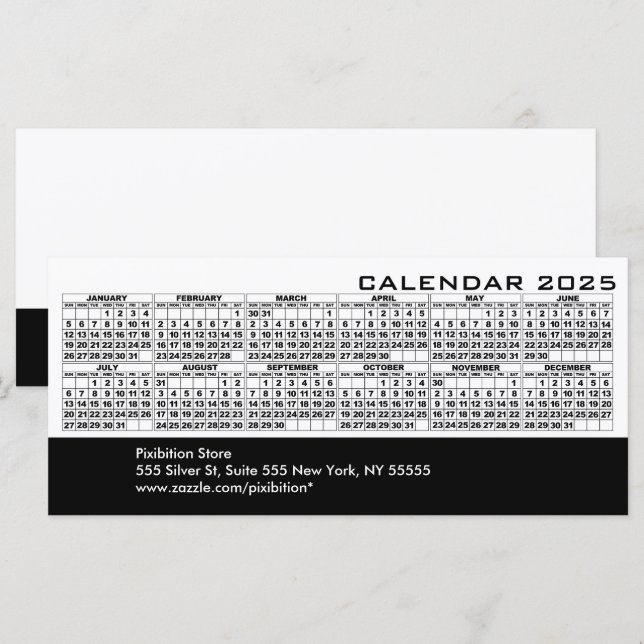 Carte Rack 2025 Calendrier Vacances Blanc (Devant / Derrière)