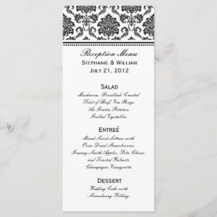 Carte rack de menu Mariage damassé noir et blanc