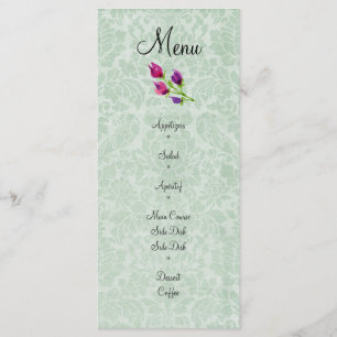 Carte rack de menu Mint Green Mariage damassé 4 po