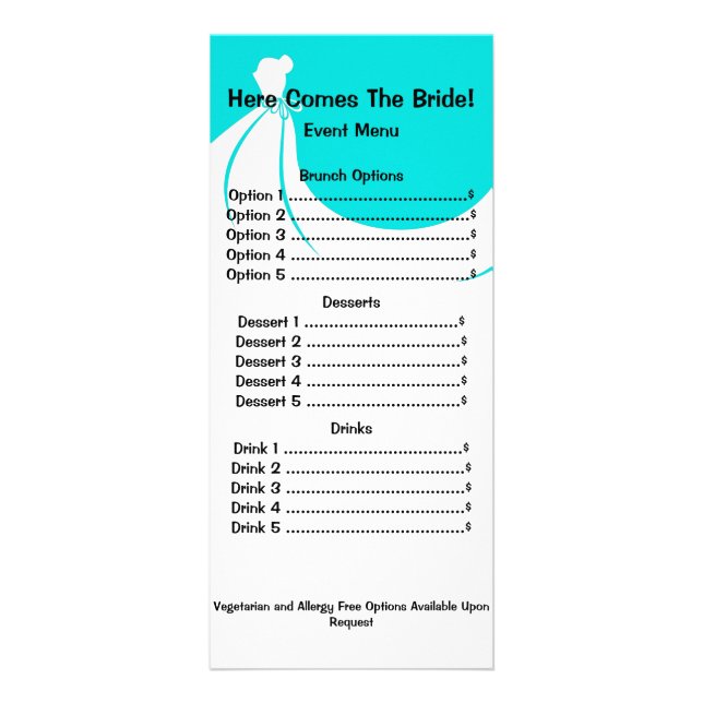 Carte rack du menu Fête des mariées (Devant)