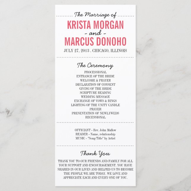 Carte rack du programme de mariage Silhouettes sim (Devant)