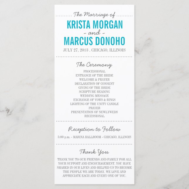 Carte rack du programme de mariage Silhouettes sim (Devant)