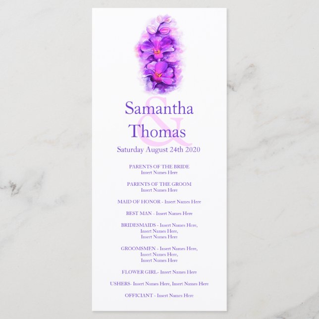 Carte rack du programme de mariage violet de l'orc (Devant)