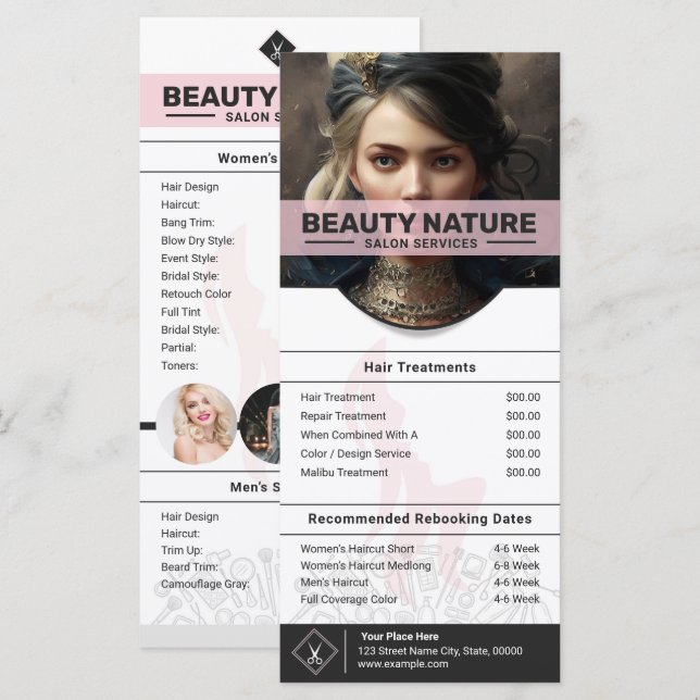 Carte Rack du tarif du salon de beauté (Devant / Derrière)