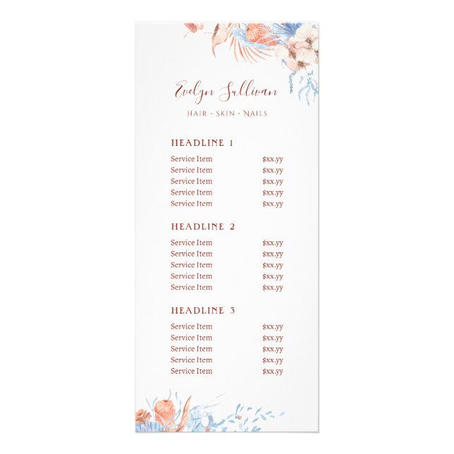 Carte rack Peach and blue tropical price list (Devant)