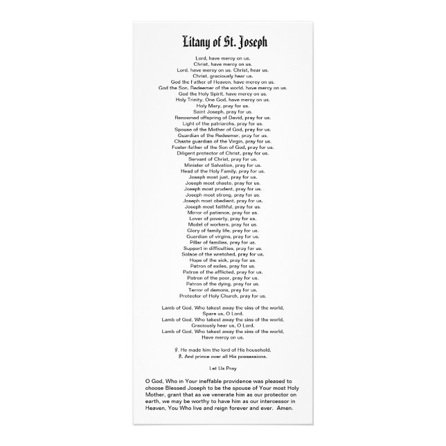 Carte rack St. Joseph (Détail ; DT 01) avec Litany (Dos)