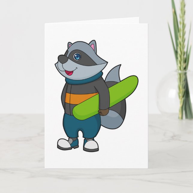Carte Racoon as Snowboarder avec snowboard (Devant)