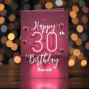 Carte Radiant Chic Neon rose 30e anniversaire avec ballo