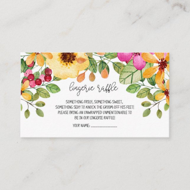 Carte Raffin à lingerie florale Aquarelle (Devant)