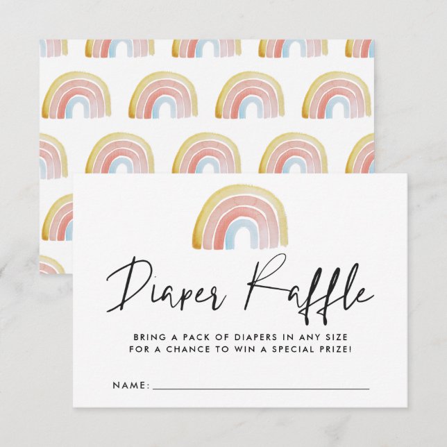 Carte Raffin Baby shower Arc-en-ciel aquarelle (Devant / Derrière)