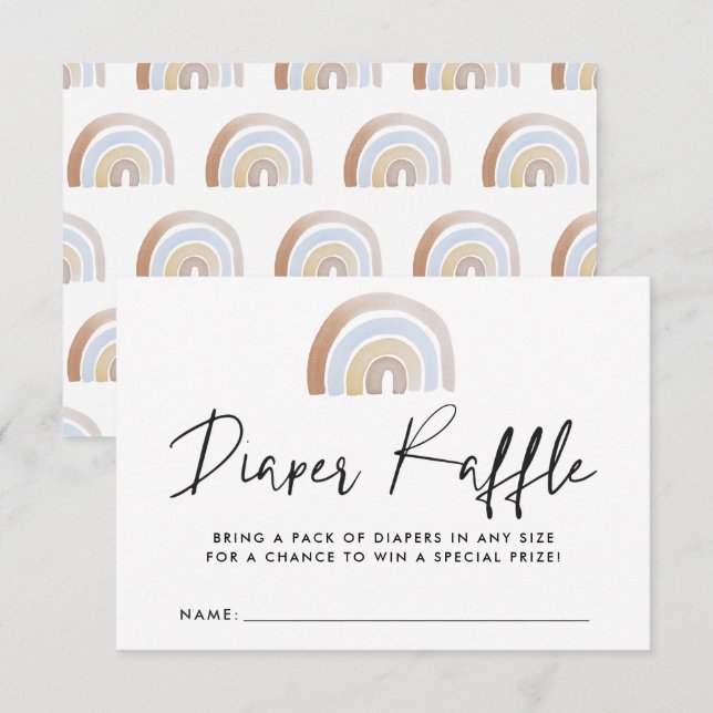 Carte Raffin Baby shower Arc-en-ciel aquarelle (Devant / Derrière)