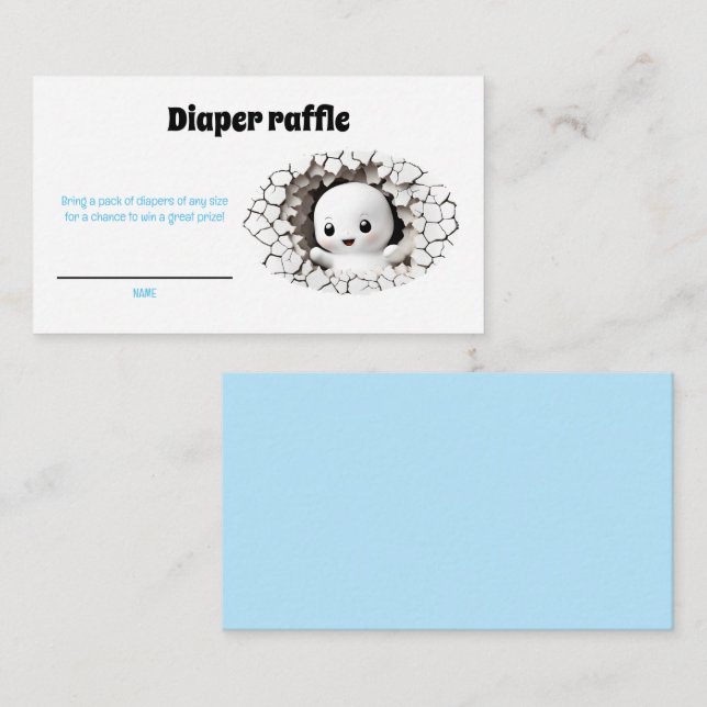Carte Raffin Baby shower bleu Fantôme de Pékin (Devant / Derrière)