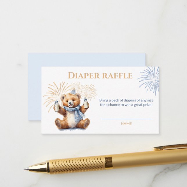 Carte Raffin Baby shower de la couche Bleu pour le (Devant/Arrière en situation)