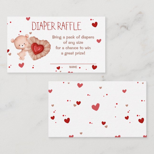 Carte Raffin de Baby shower rouge amoureuse (Devant / Derrière)