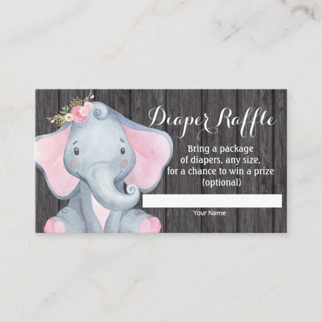 Carte Raffle Baby shower Fille Eléphant (Devant)