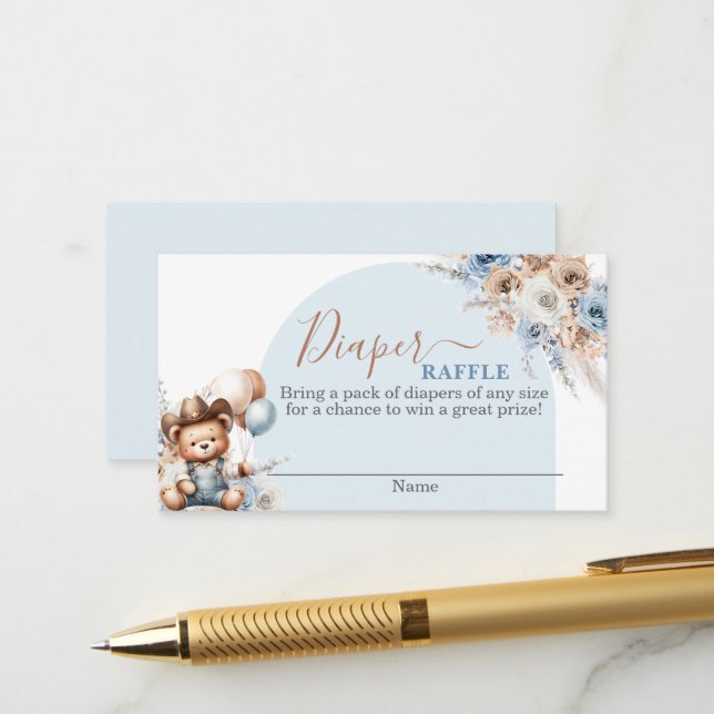 Carte Raffle Little Cowboy Bear Boy Diaper (Devant/Arrière en situation)