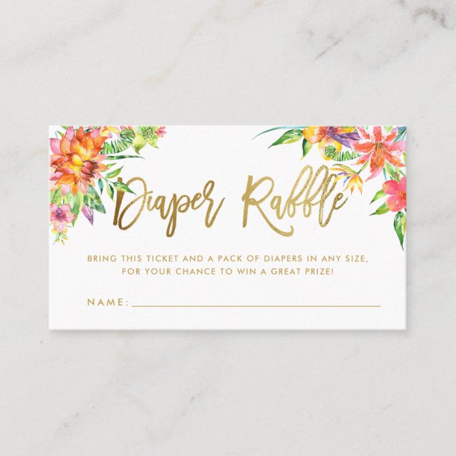 Carte Raffle Tropical Watercolor Gold Script Diape (Devant)