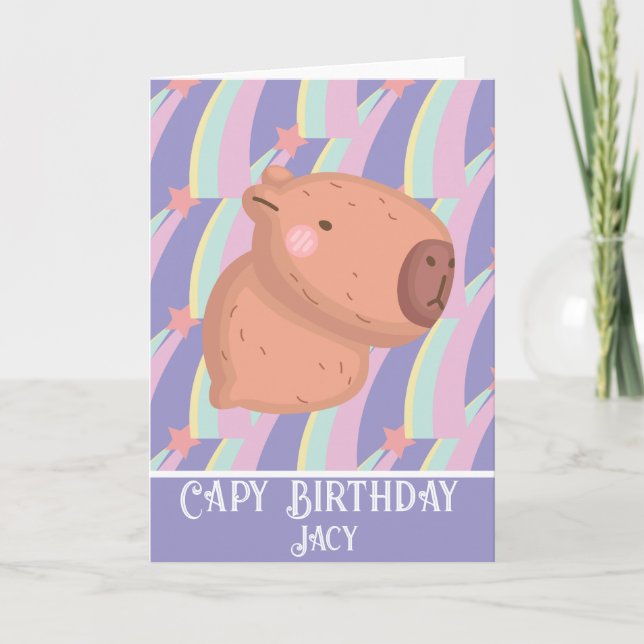 Carte Rainbow Capybara Birthday Cute (Devant)