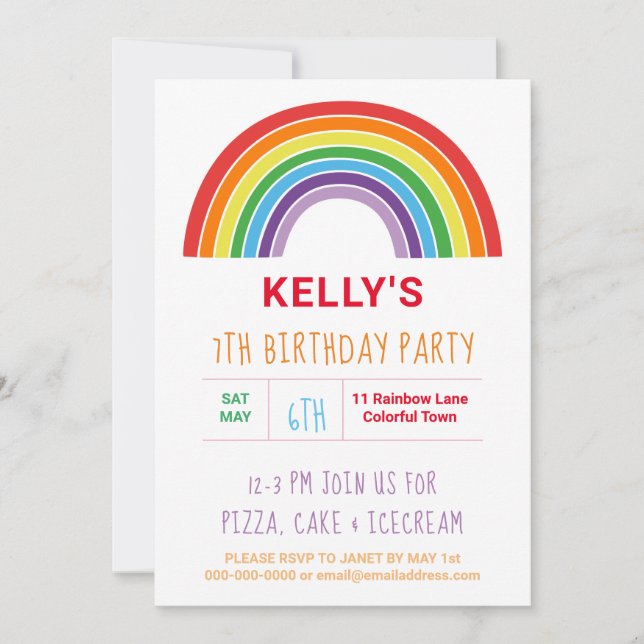 Carte Rainbow Colorful Girls Birthday Party (Devant)