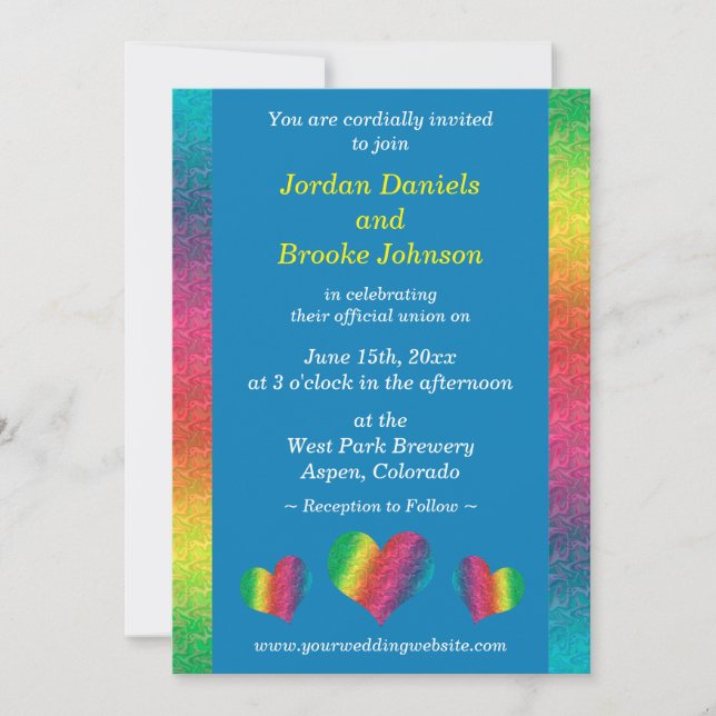 Carte [Rainbow Crinkle Mariage] Coeurs bleu moderne (Devant)