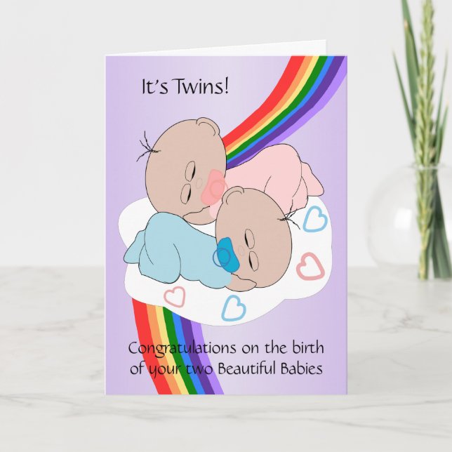 Carte Rainbow Design New Born Baby Twins (Devant)