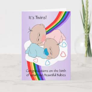 Carte Rainbow Design New Born Baby Twins