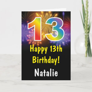 Carte Rainbow Fireworks colorée 13e anniversaire
