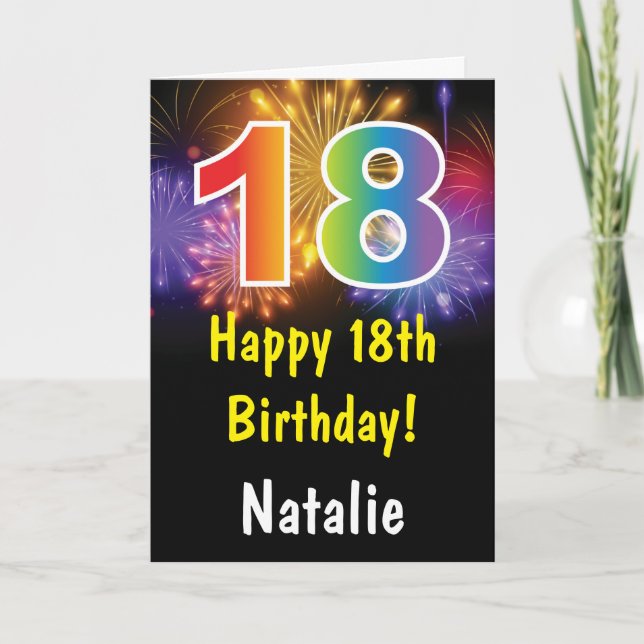 Carte Rainbow Fireworks colorée 18e anniversaire (Devant)