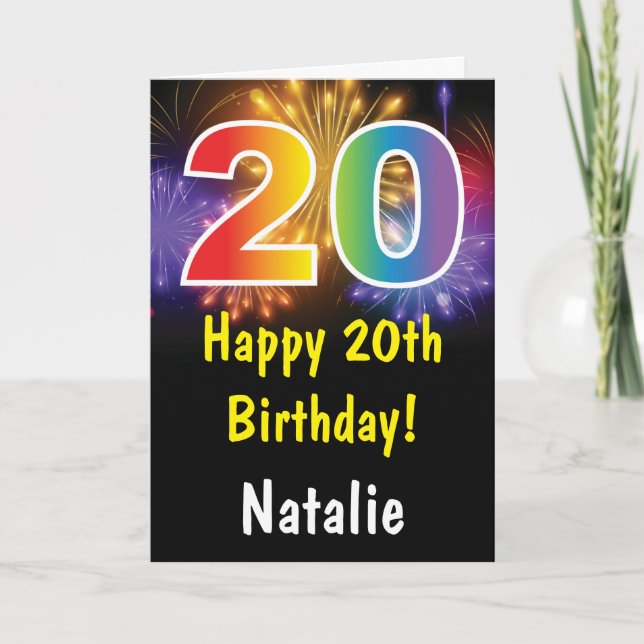 Carte Rainbow Fireworks colorée 20e anniversaire (Devant)