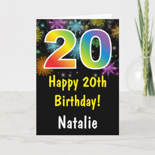 Carte Rainbow Fireworks colorée 20e anniversaire